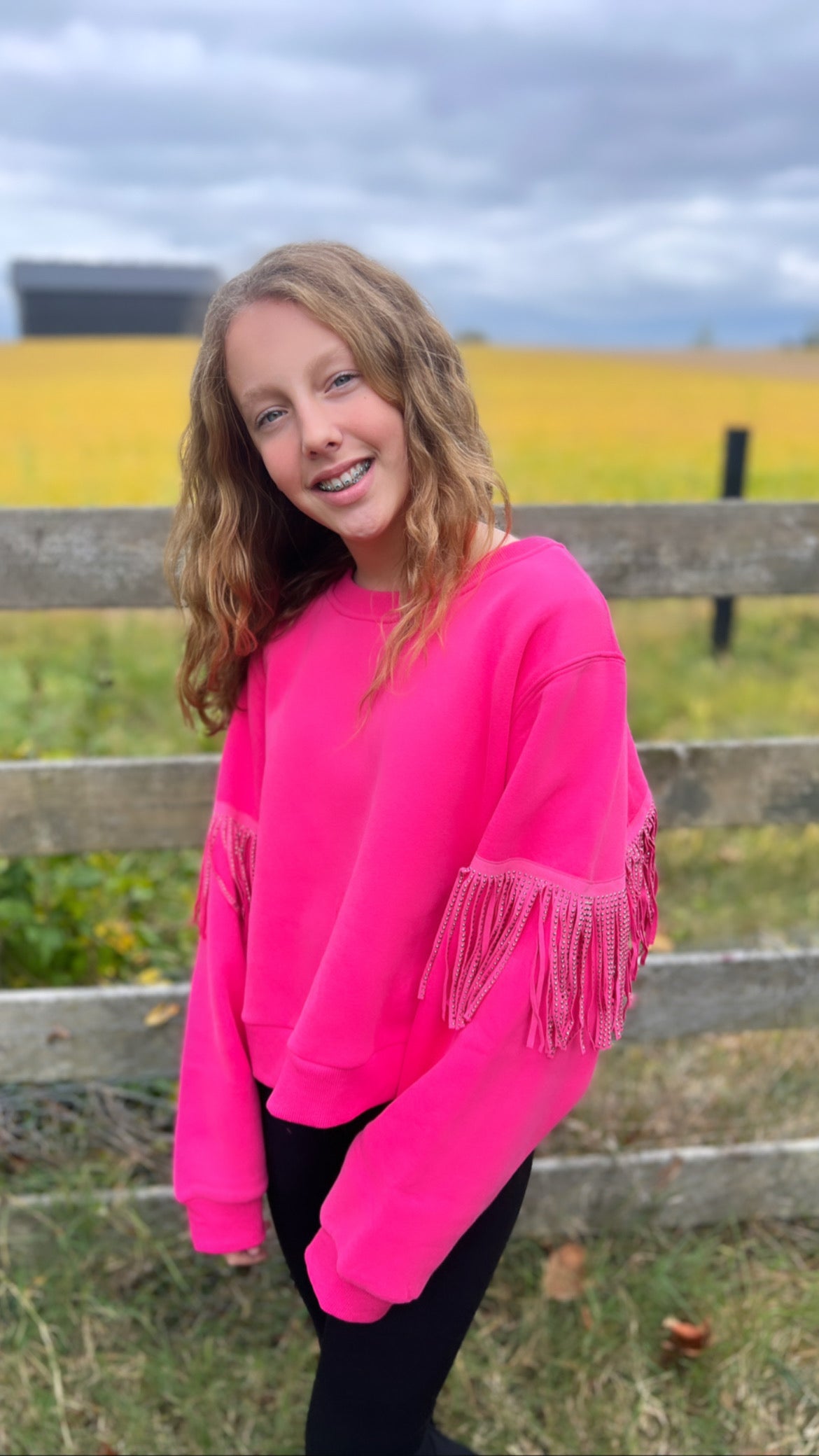 Fringe Sweatshirt Hot Pink