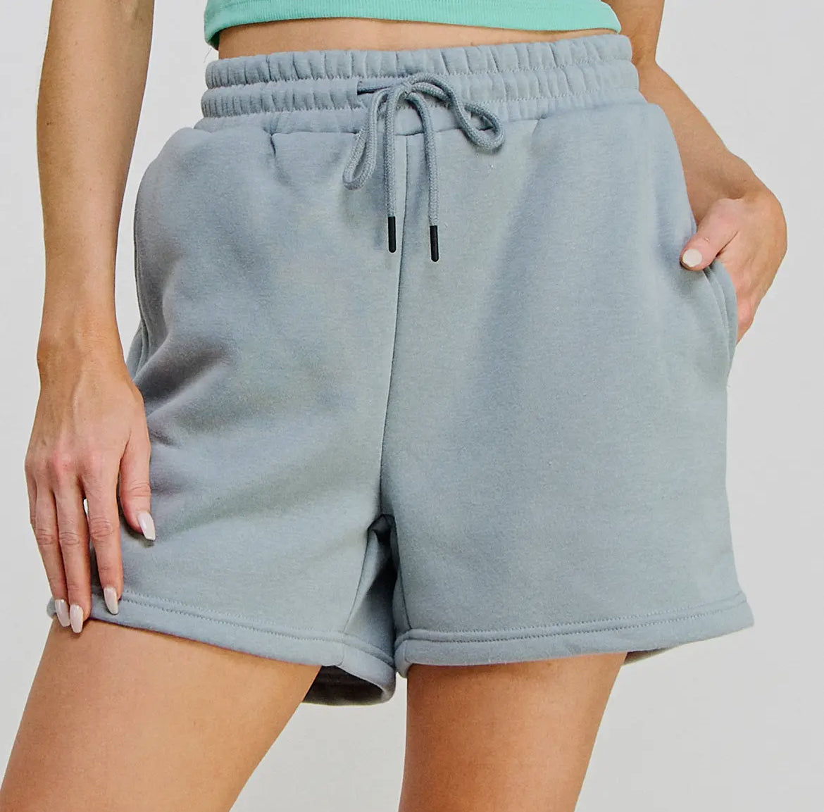 Fleece Pocket Shorts in Blue Grey