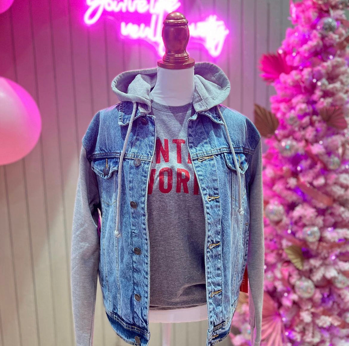 Denim Jacket with Fleece Hood