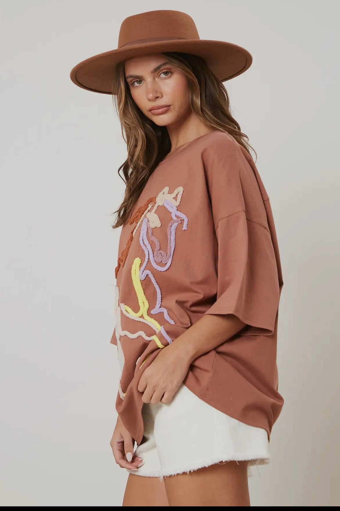 Peach Love Horse Embroidery Shirt