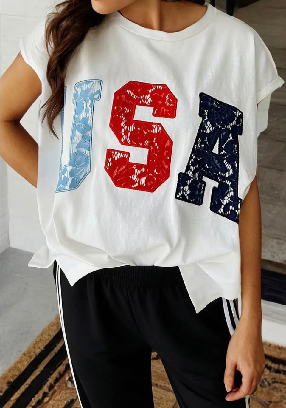 USA Lacy Letter Top
