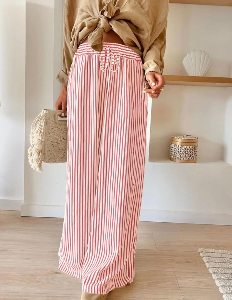 Red Striped Boho Wide Leg Pants
