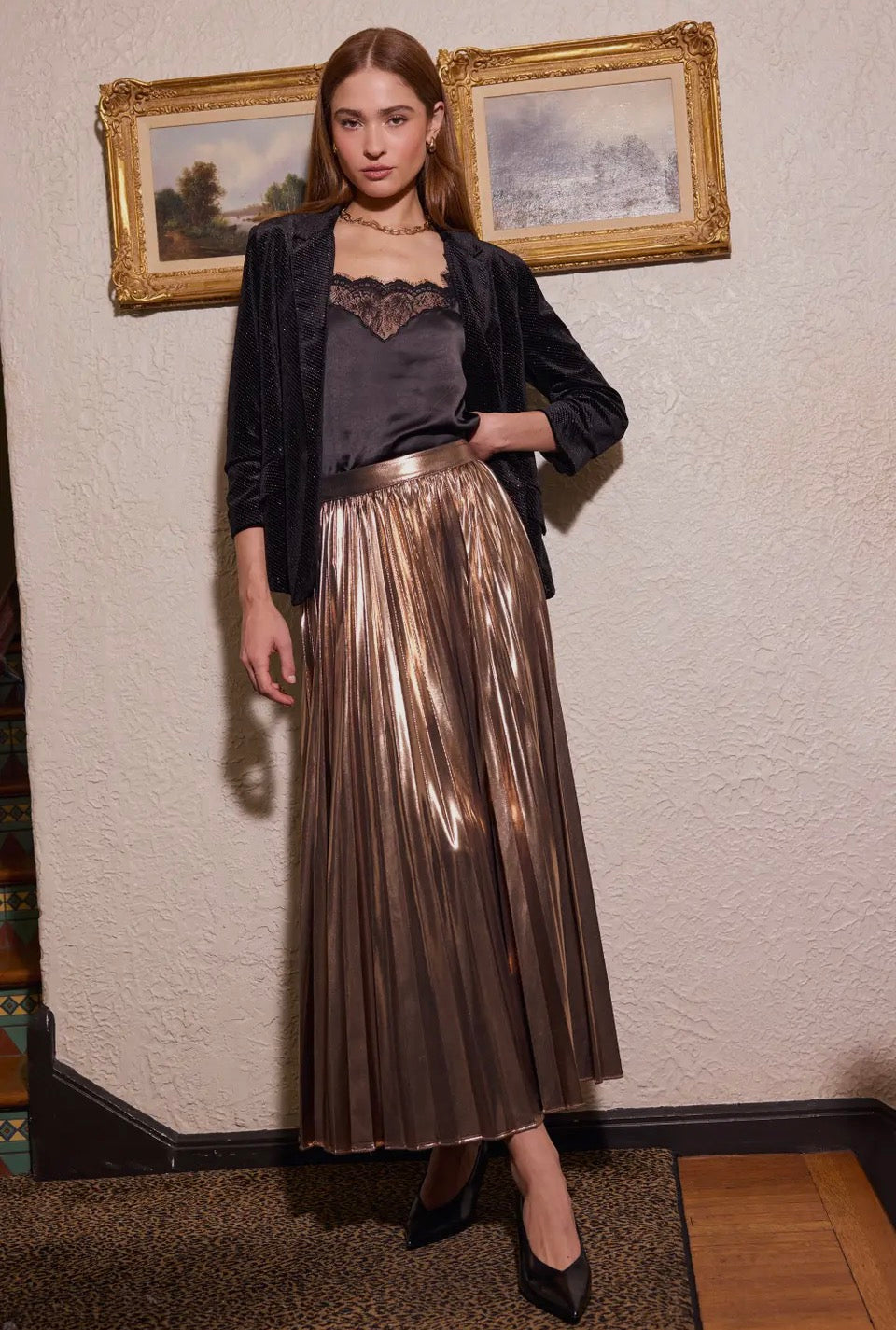 Bronze Pleated Skirt