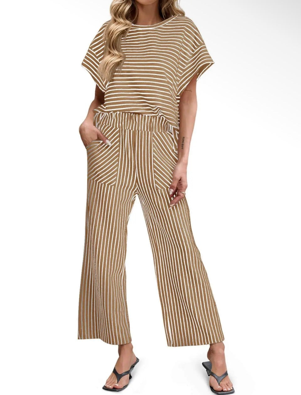 Camel Top and Wide Leg Set