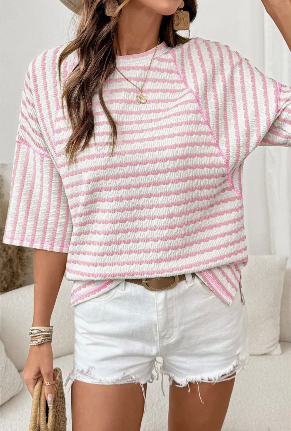 Striped Knit Shirt in Pink