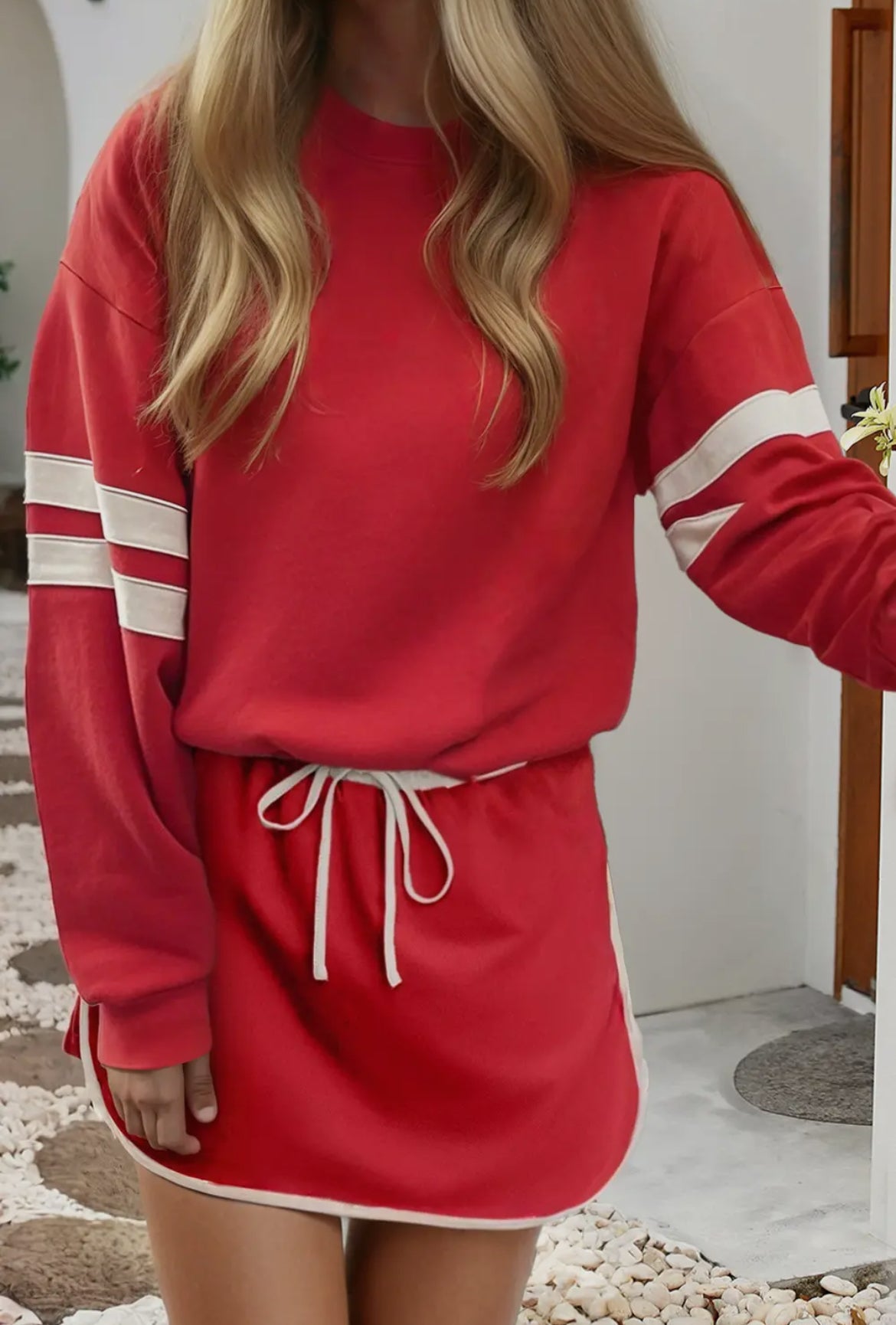 Pullover and Skirt Set in Red