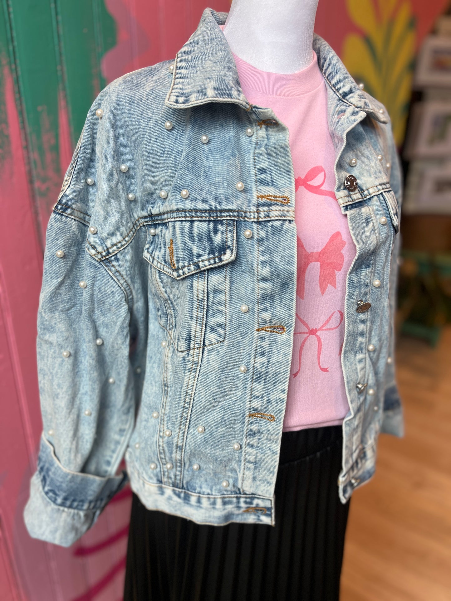 Pearl Studded Jean Jacket