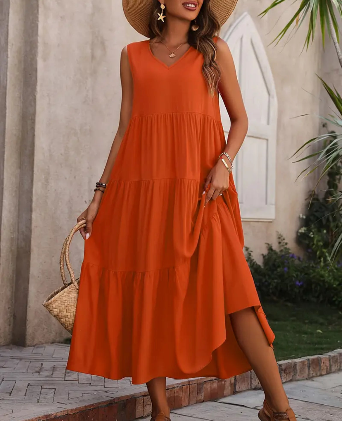 Coral Ruffle Hem Dress