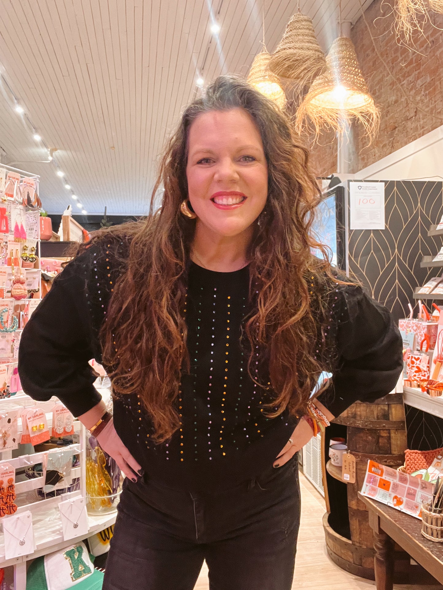 Rhinestone Embellished Cropped Open Back Sweatshirt