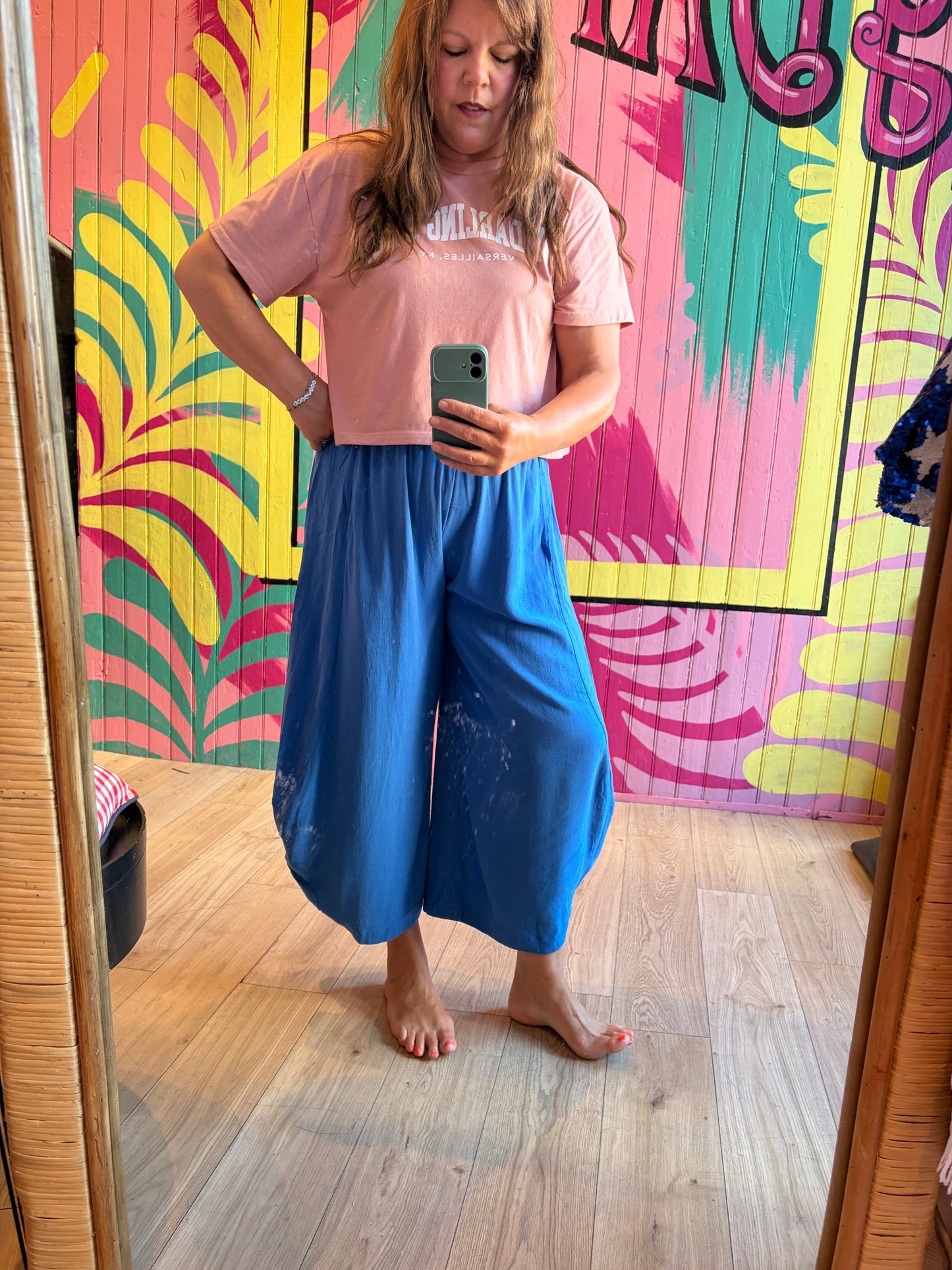 Umgee Linen Wide Leg Cropped Palazzo Pants