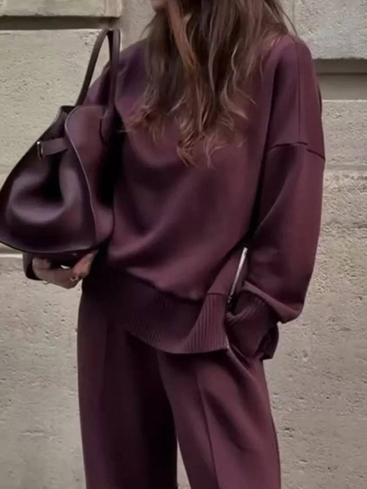 Mock Neck and Wide Leg Pants Matching Set