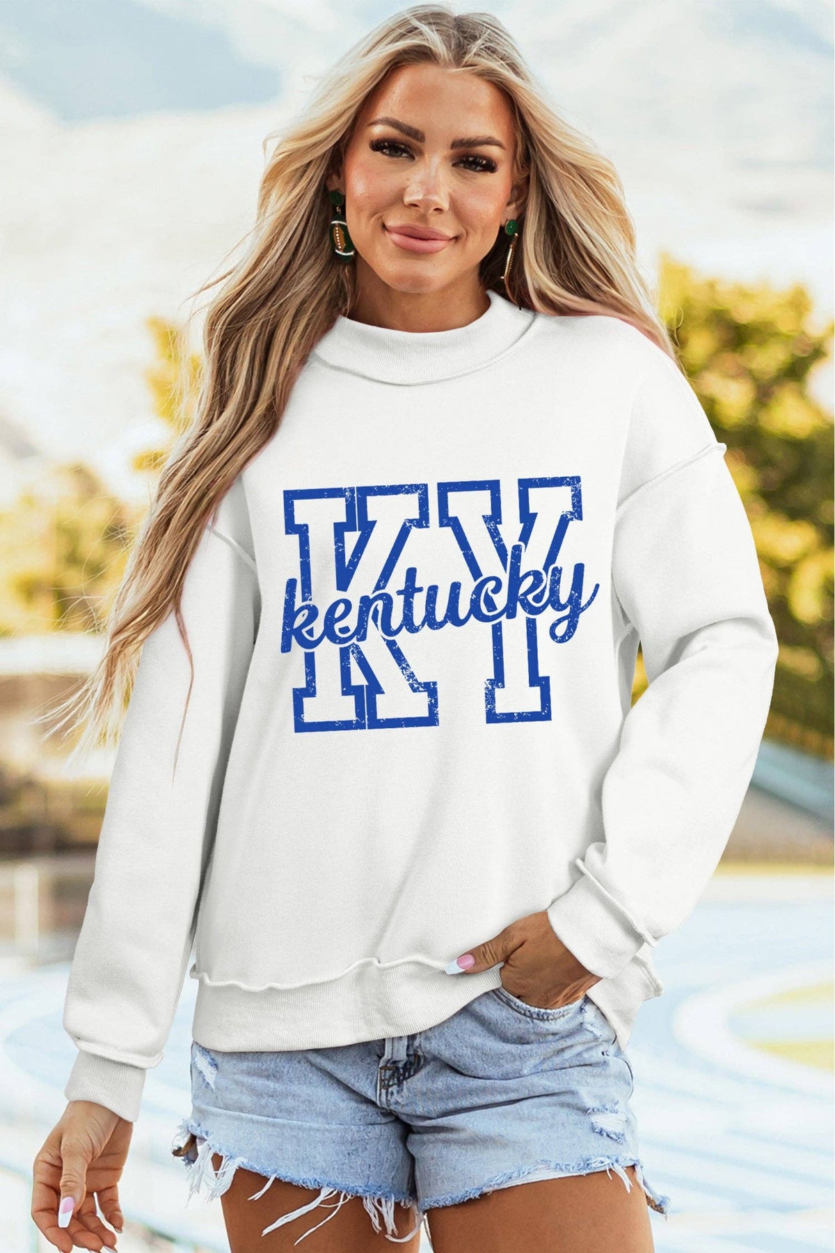White Kentucky Graphic Mock Neck Reversible Sweatshirt
