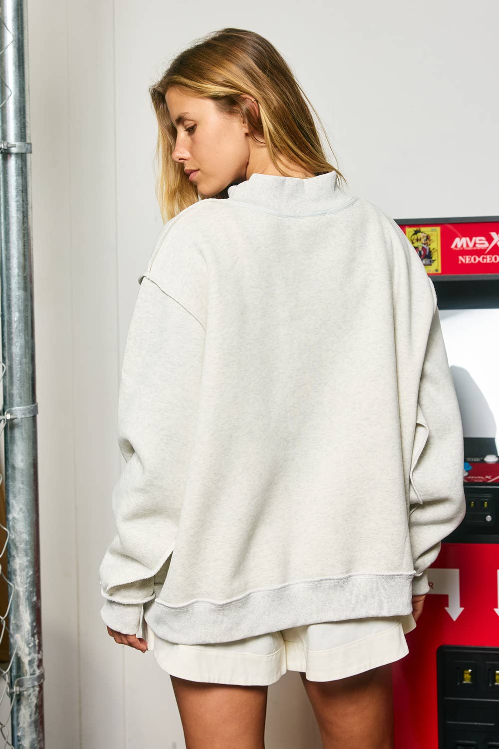 PRAY| Embroidered "PRAY" Mock Neck Sweatshirt: HEATHER GREY