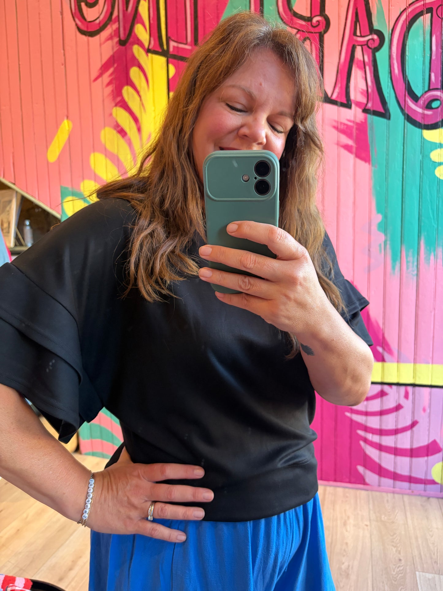 Umgee Ruffle Sleeve Top in Black