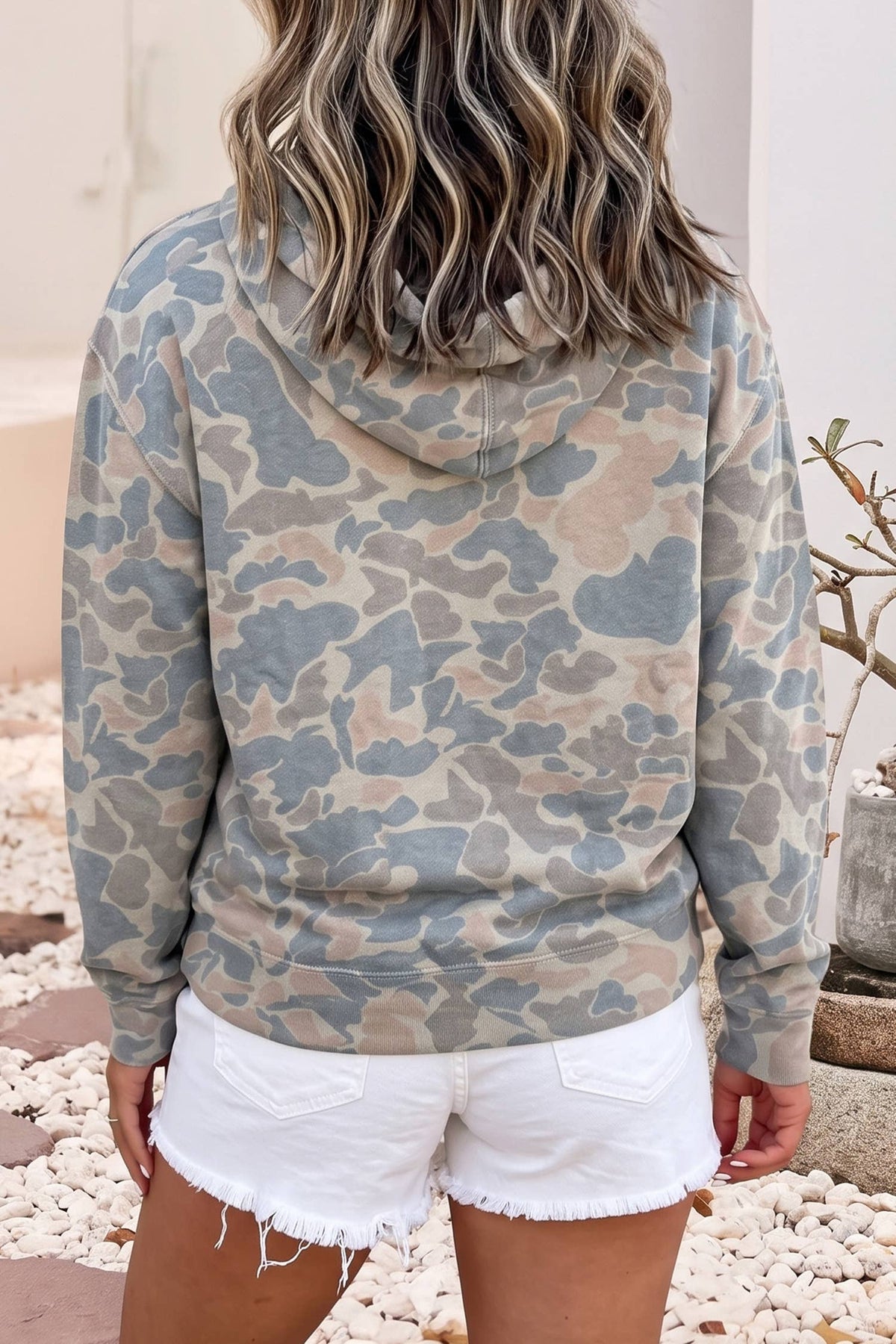 Retro Camouflage Jesus Loves You Print Relaxed Hoodie