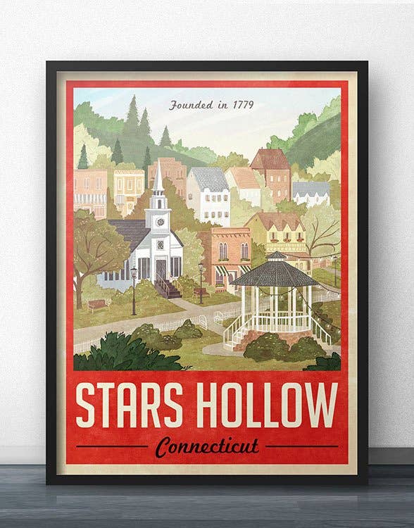 Stars Hollow Vintage Travel Poster - Red  (for Gilmore Girls fans): 11 x 17" inches
