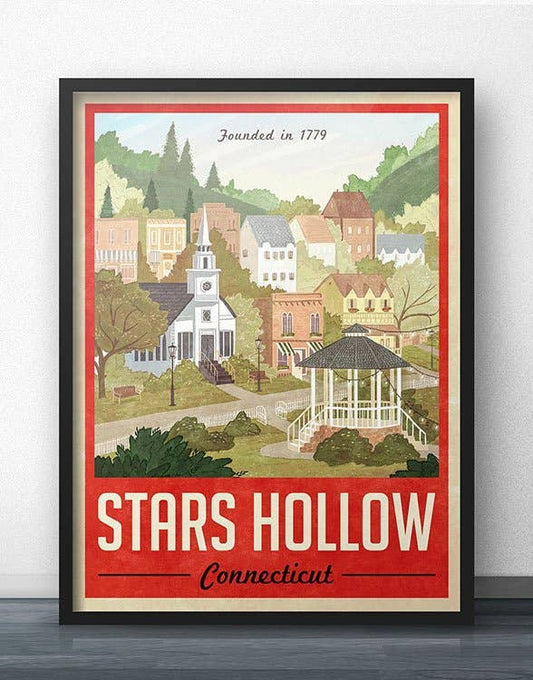 Stars Hollow Vintage Travel Poster - Red  (for Gilmore Girls fans): 11 x 17" inches