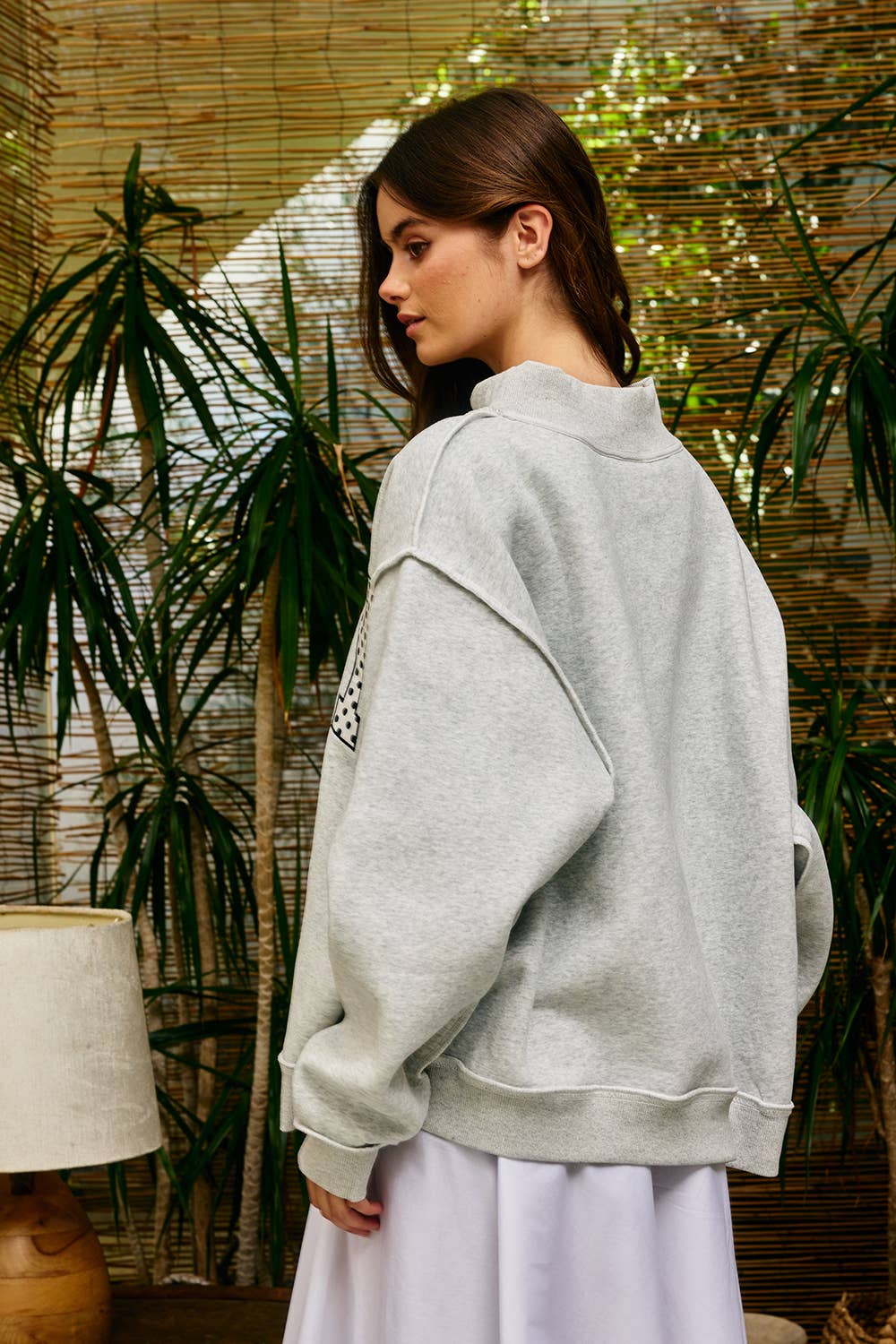 PRAY| Embroidered "PRAY" Mock Neck Sweatshirt: HEATHER GREY