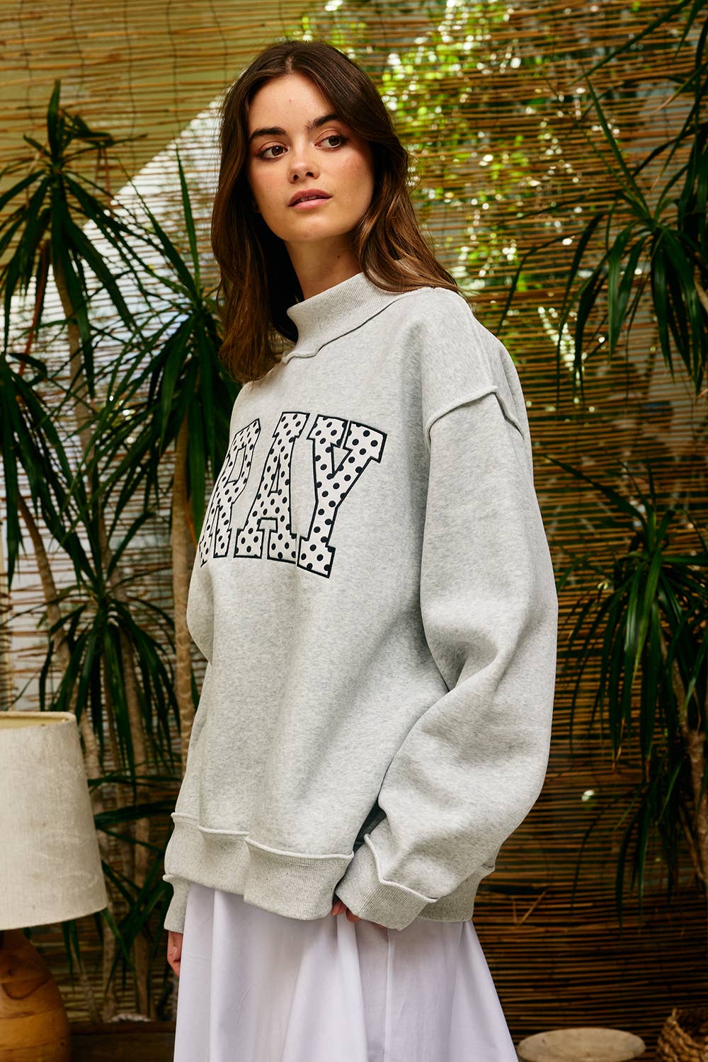 PRAY| Embroidered "PRAY" Mock Neck Sweatshirt: HEATHER GREY