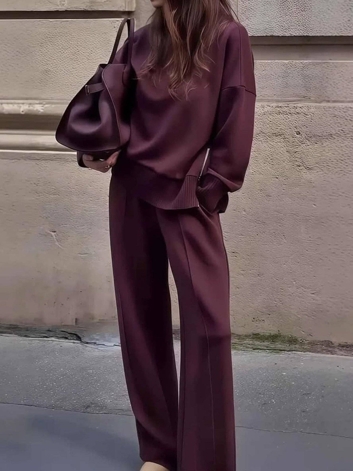 Mock Neck and Wide Leg Pants Matching Set