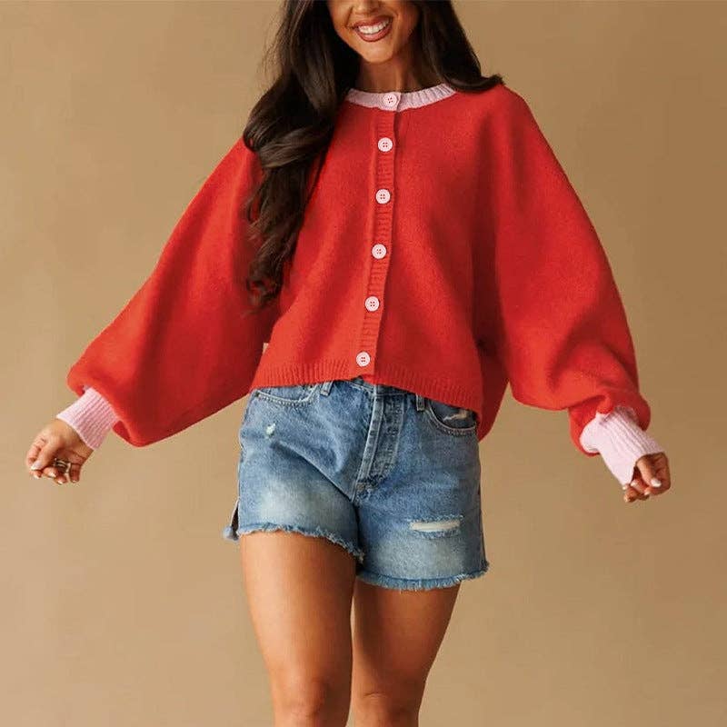 Women's Color Block Chunky Knit Button Front Cardigan