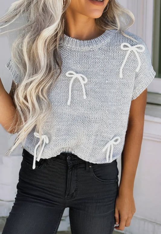 Bow Appliqué Knitted Sweater