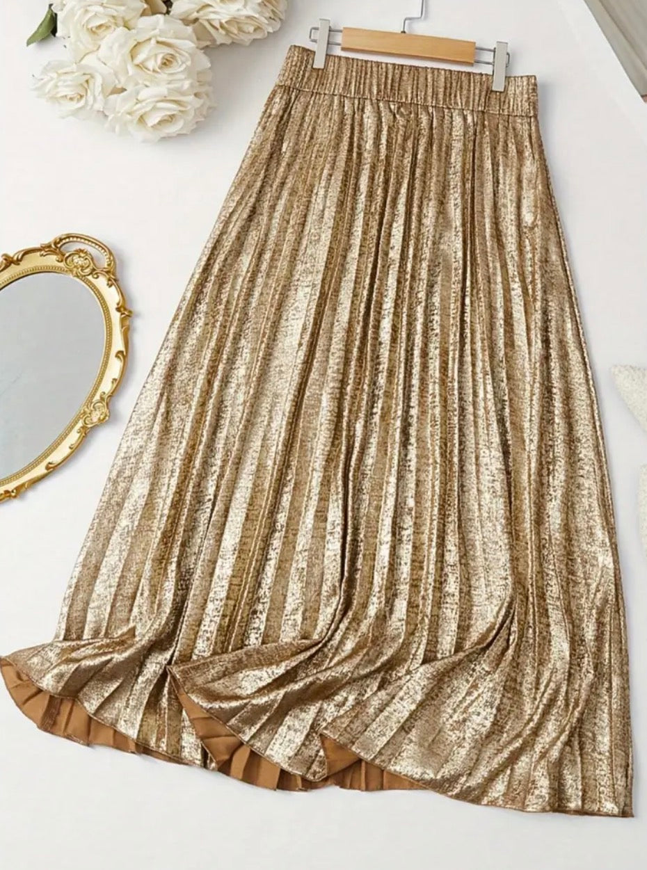 Metallic Pleated Skirt