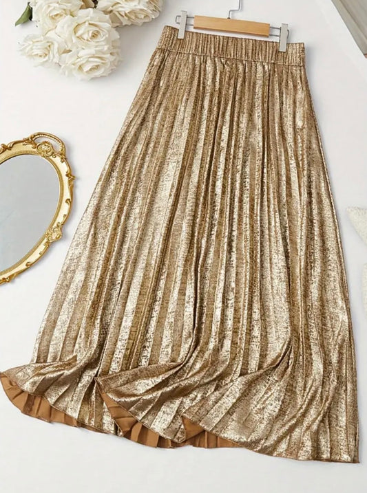 Metallic Pleated Skirt