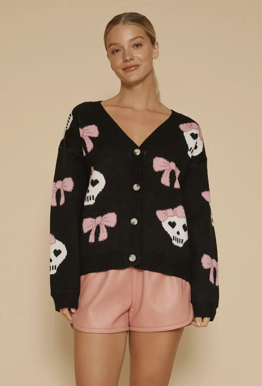 Skull and Bow Knit Cardigan