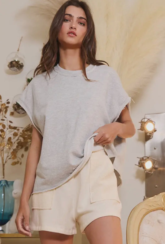 Oversized Cut Edge Short Sleeve Sweatshirt