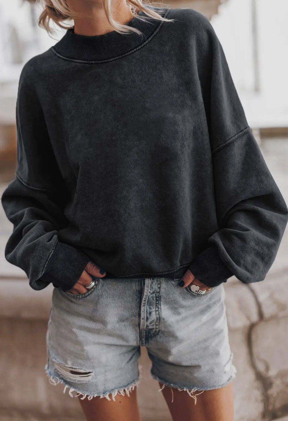 Drop Shoulder Grey Pullover