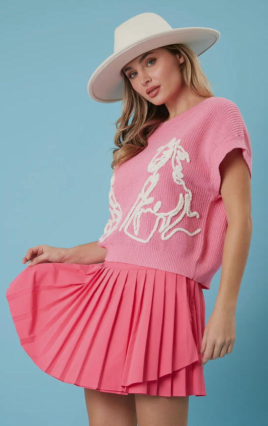 Pink Horse Embroidered Horse Sweater