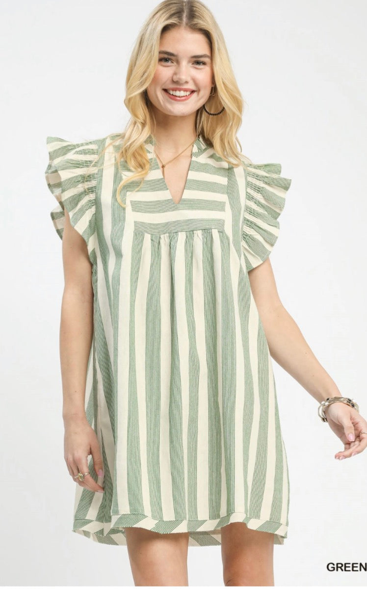 Umgee Striped Ruffle Sleeve Dress