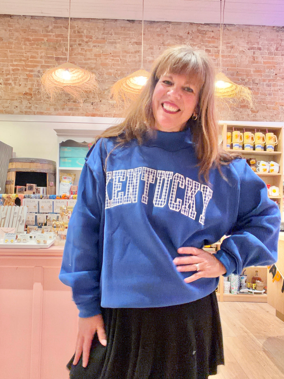 KENTUCKY|  Gingham Applique Mock-Neck Pullover