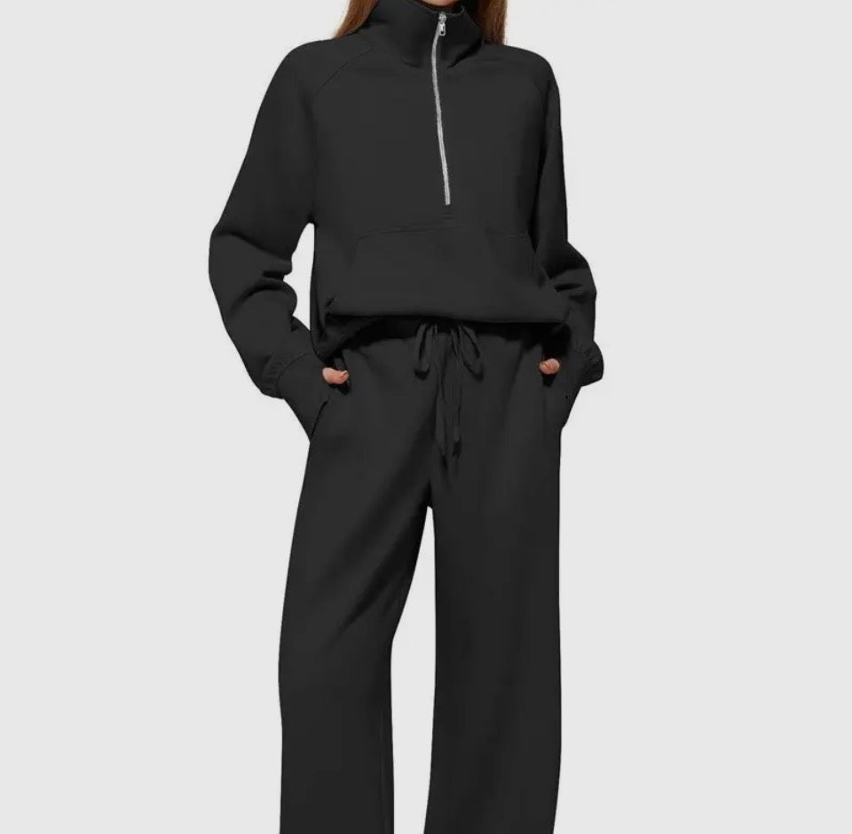 Black Half Zip Jogger Set