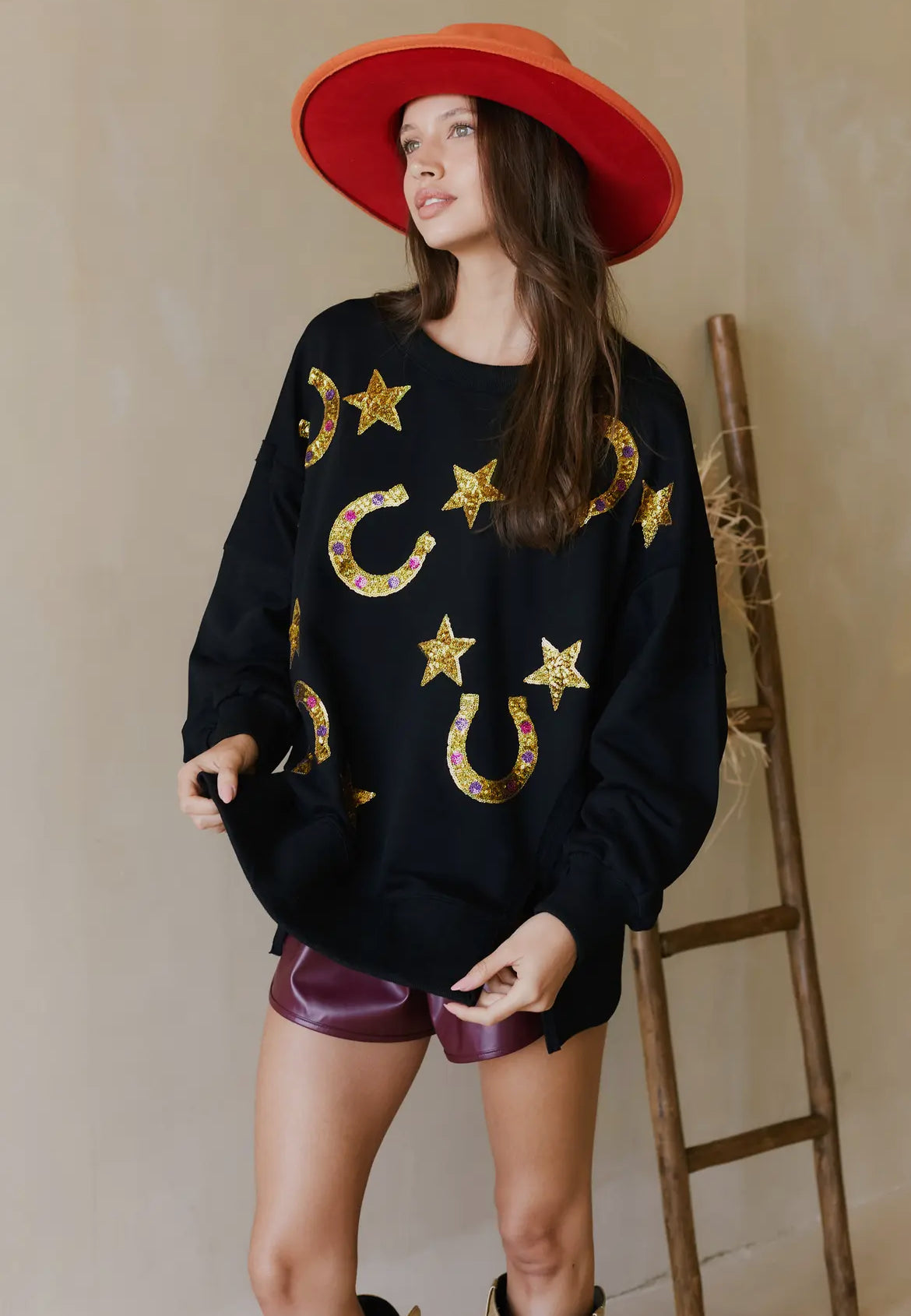 Lucky Peach Horseshoe Sequin Tunic Black