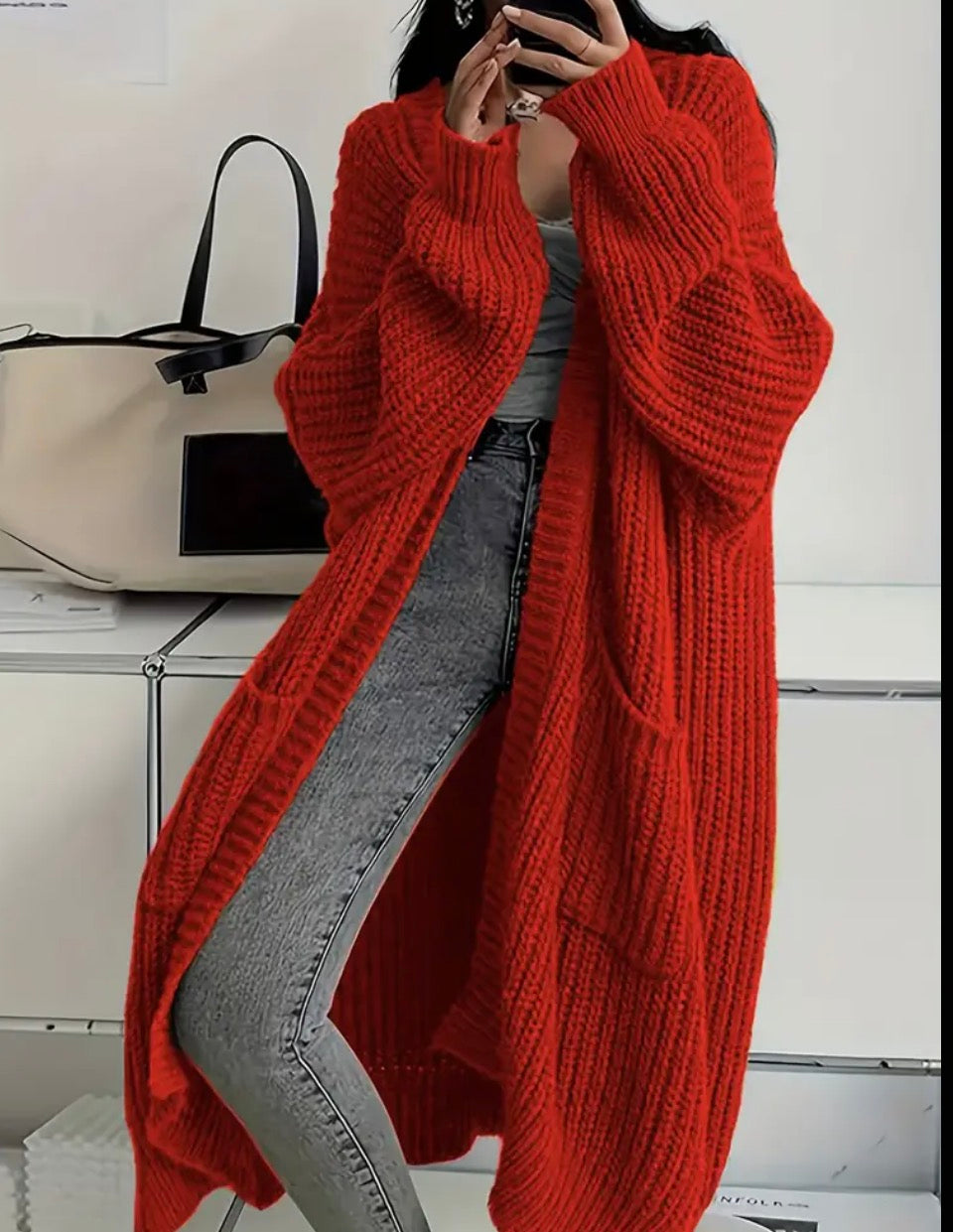 Red Cardigan Duster