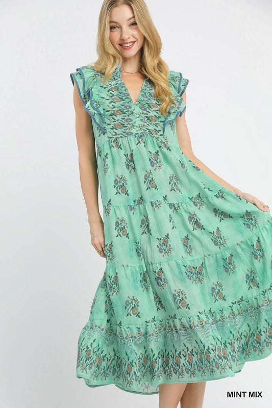 Umgee Floral Tiered Midi Dress