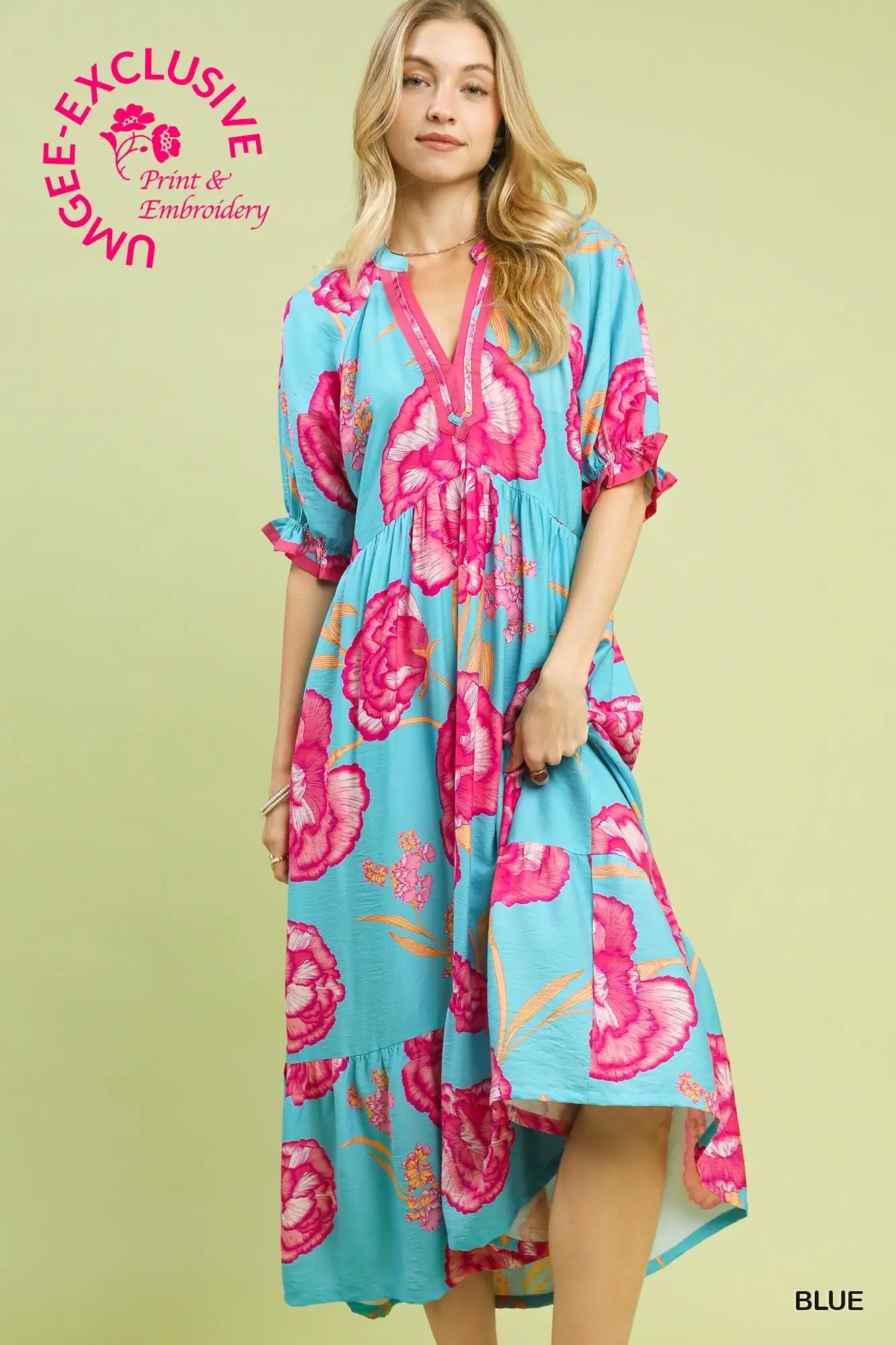 Umgee Floral Print Mini Dress