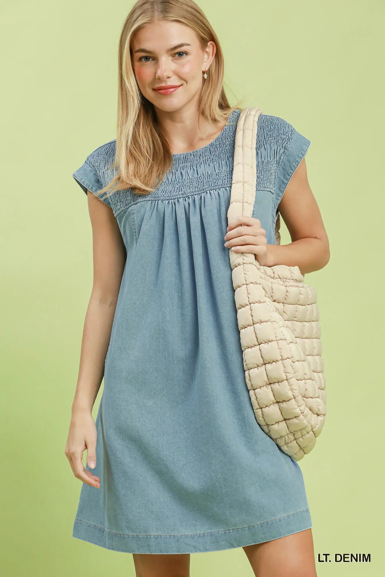 Umgee Chambray Smocked Mini Dress