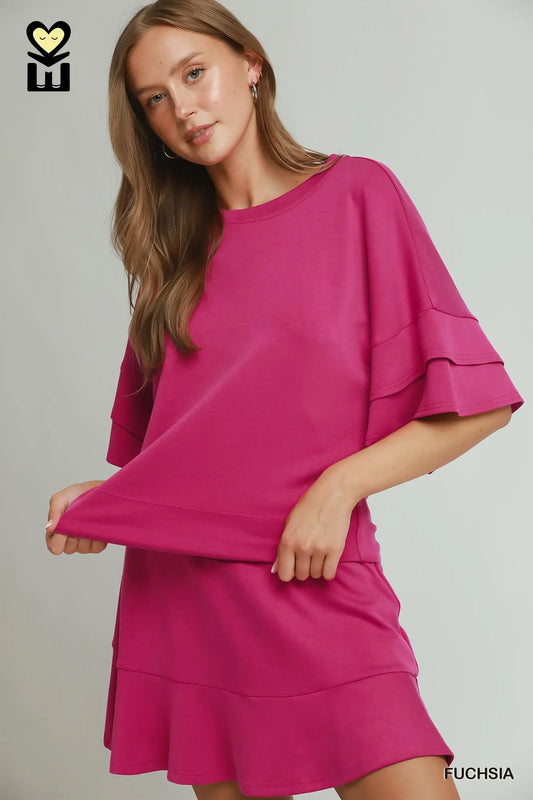 Umgee Ruffle Sleeve Top in Pink