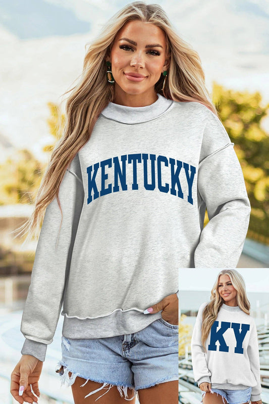KENTUCKY KY Letter Print Reversible Mock Neck Sweatshirt