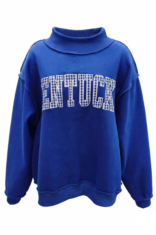 KENTUCKY|  Gingham Applique Mock-Neck Pullover