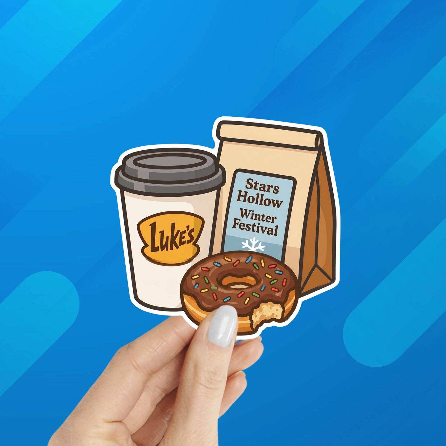 Gilmore Girls Stars Hollow Winter Festival Laptop Sticker: Packaged