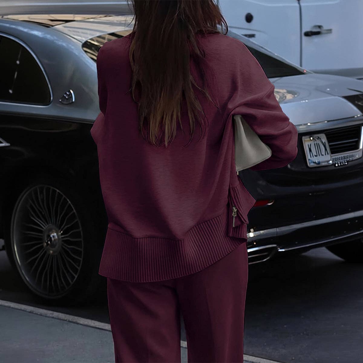 Mock Neck and Wide Leg Pants Matching Set