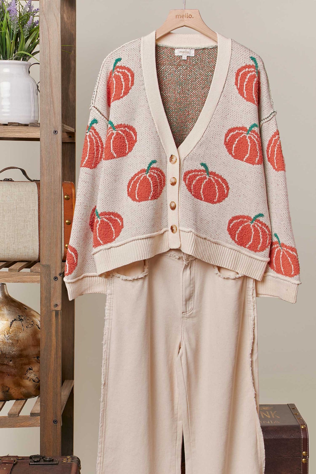 Pumkin Button V Neck Knit Cardigans