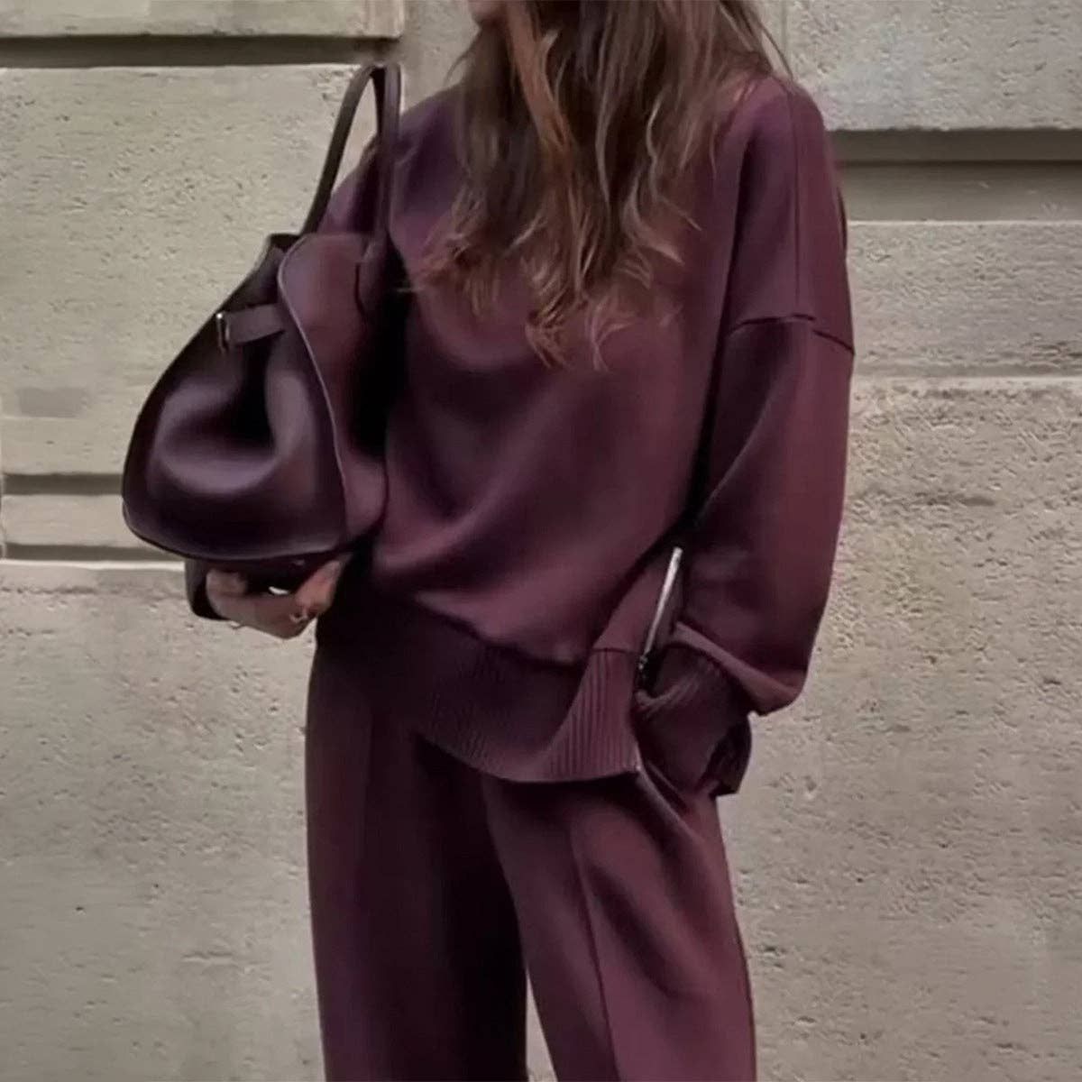 Mock Neck and Wide Leg Pants Matching Set