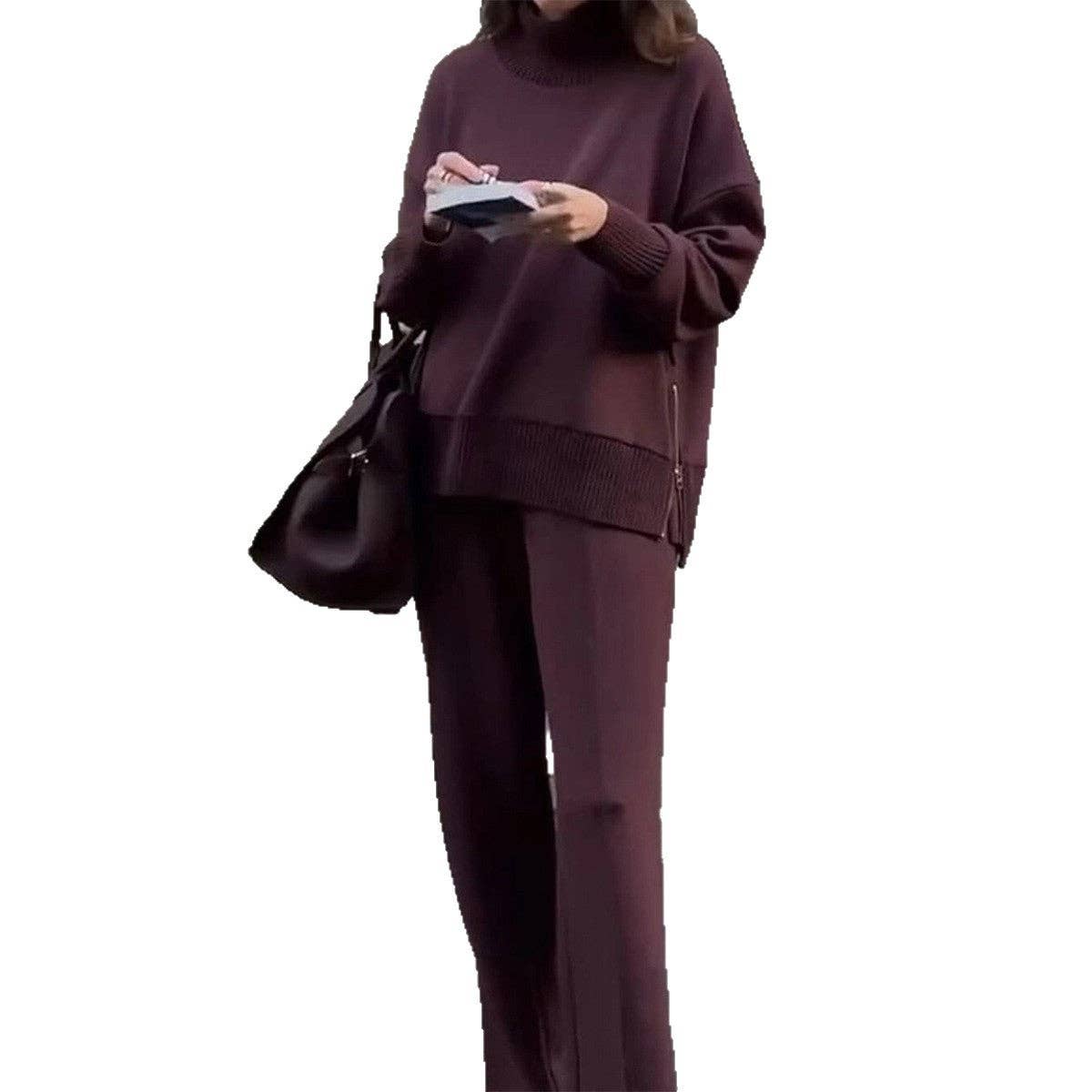 Mock Neck and Wide Leg Pants Matching Set