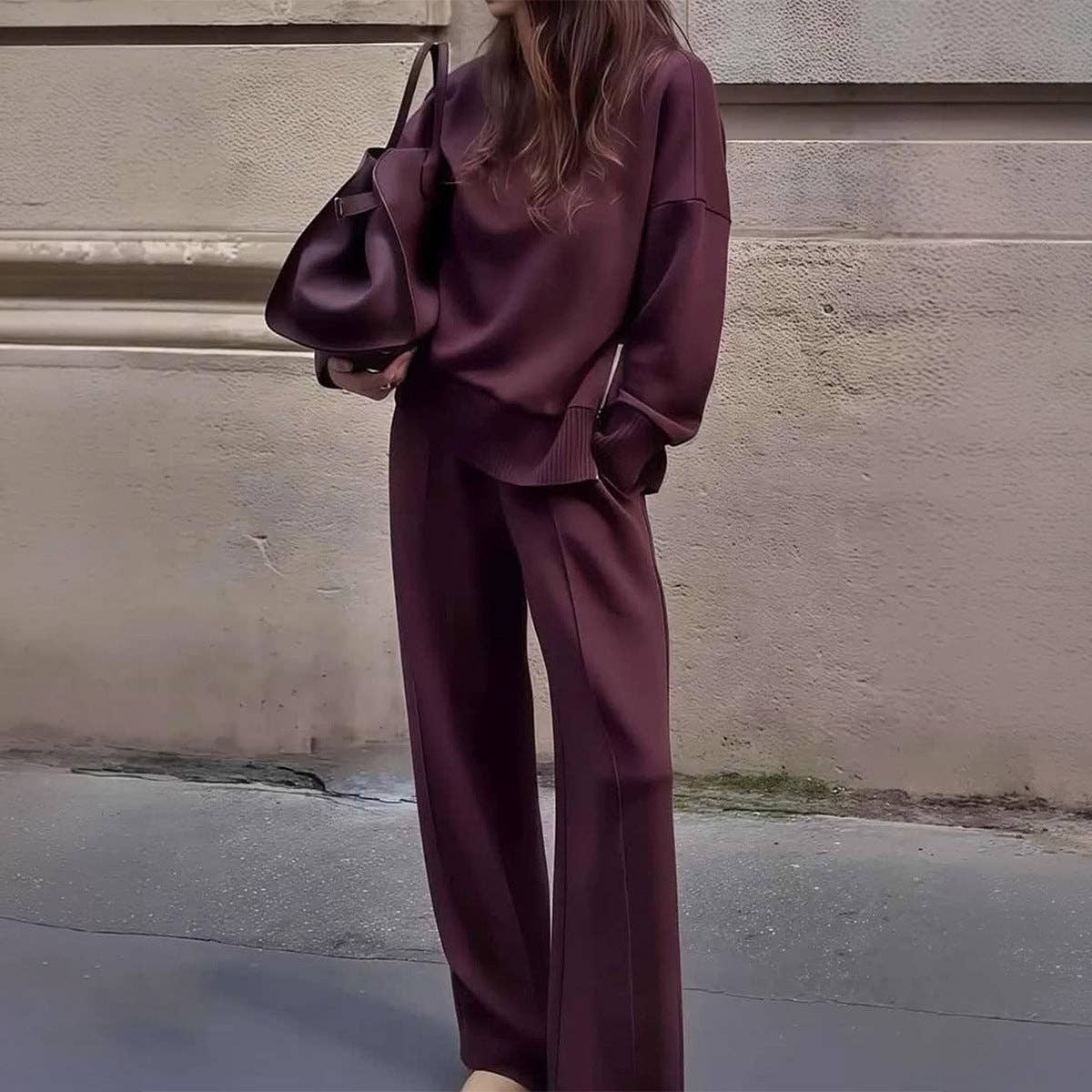 Mock Neck and Wide Leg Pants Matching Set