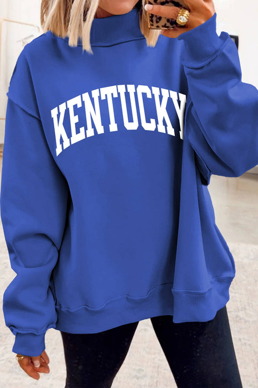 Dark Blue KENTUCKY Leopard KY Letter Print Reversible Mock Neck